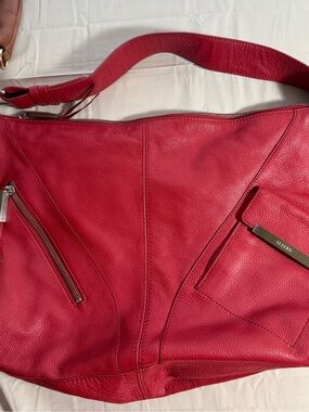 Vintage Perlina Red Pebbled Leather Hobo Shoulder Bag